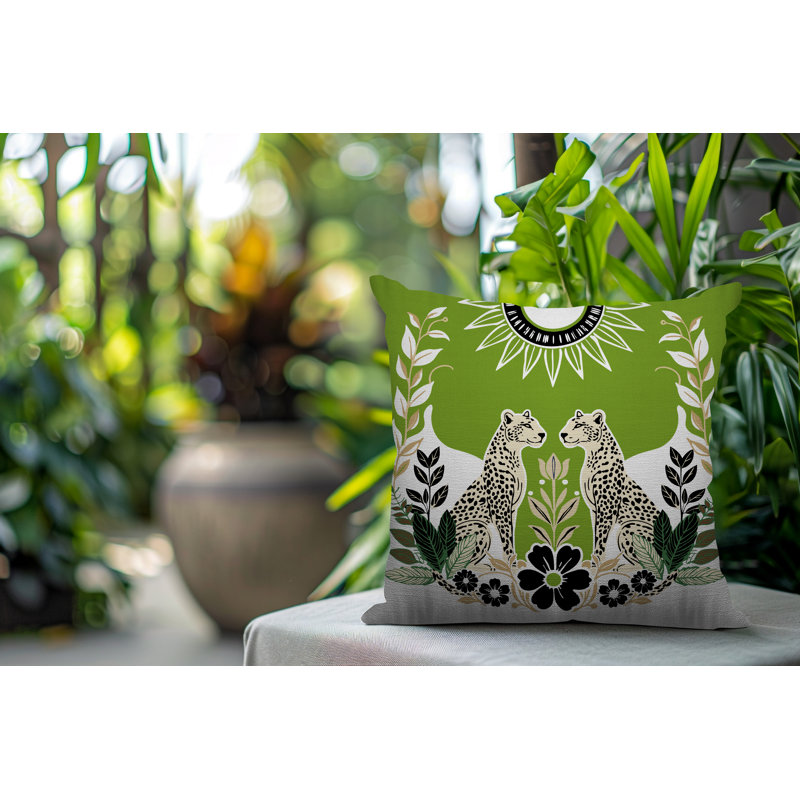 Oreiller carré réversible intérieur / extérieur Spoke Leopard, Carré 16 po, Chartreuse