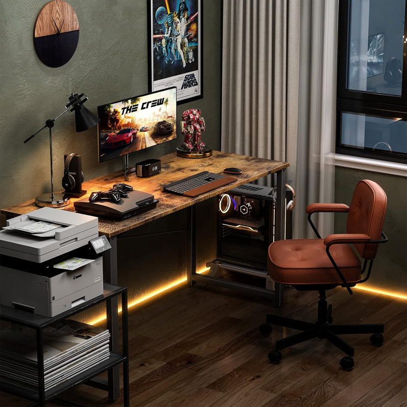 Bureau d'ordinateur de 48 pouces pour le bureau personnel, bureau d'écriture robuste avec crochet pour casque, conception peu encombrante, structure en métal durable, assemblage facile, poste de travail moderne pour les jeux et les jeux