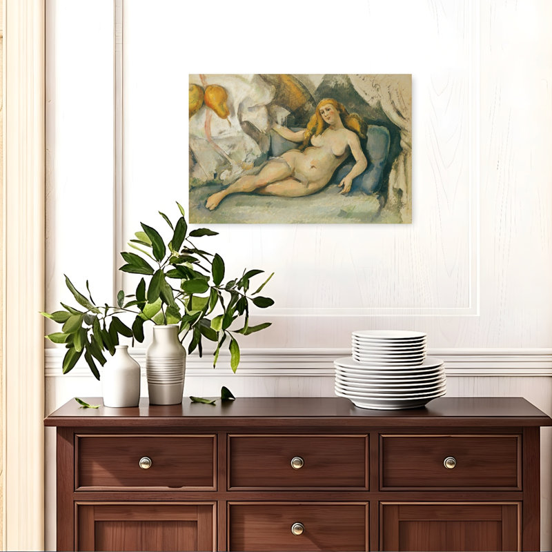 Femme nue sur un canapé, impressionnisme abstrait contemporain, art mural représentant des fruits, H 16 po x l 24 po