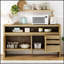 Buffet moderne en placage de frêne massif avec 3 tiroirs, tablette semi-ouverte et découpe centrale pour un rangement polyvalent et esthétique-475995151