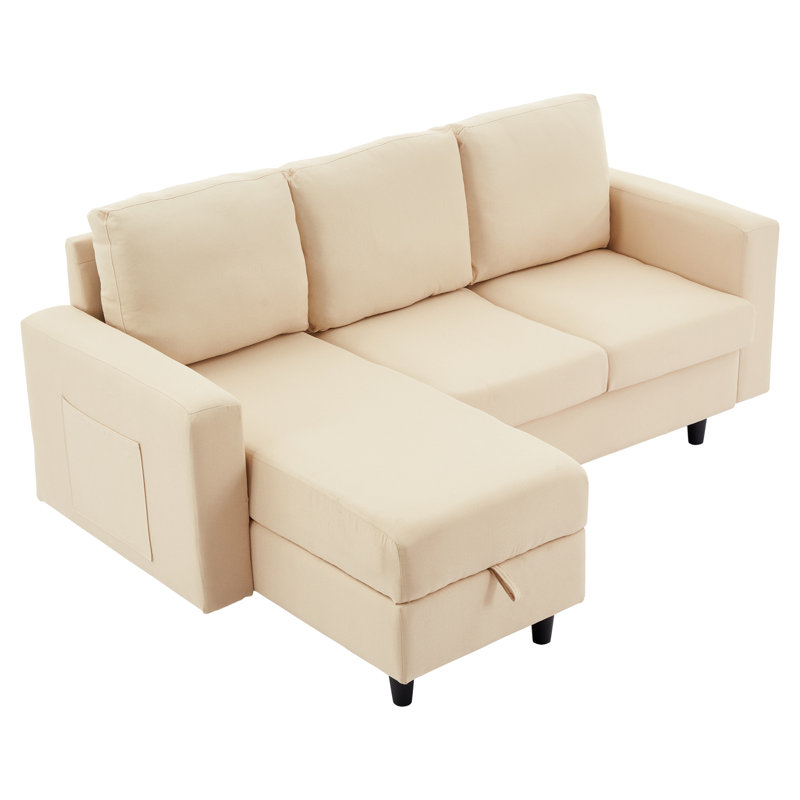L-shaped 3 Seater Convertible Sofa With Led, Usb And Ottoman, Beige
