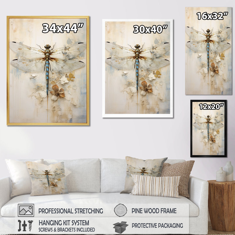 Libellule délice III - Libellule, art sur toile, H 20 po x l 12 po x P 1 po, Cadre flottant noir