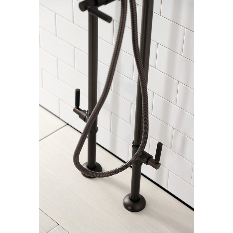 Kingston Brass Concord Freestanding Tub Faucet with Supply Line and Stop Valve, Matte Black, Lever Wrap