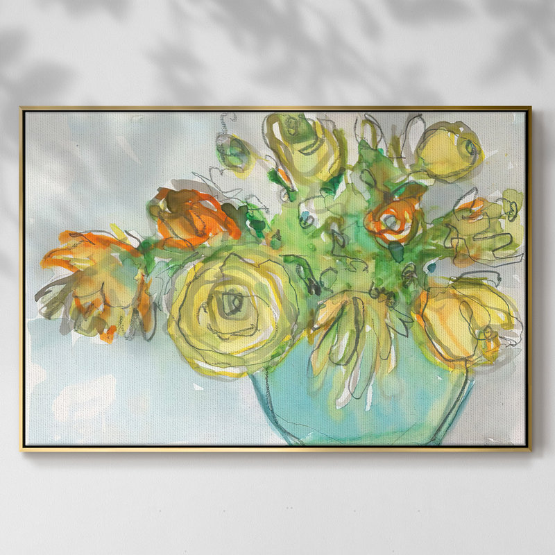 Accent floral printanier I, Toile avec cadre doré, H 17 po x l 25 po x P 2 po