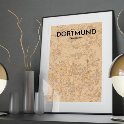 Dortmund City Map In Vintage - No Frame Print