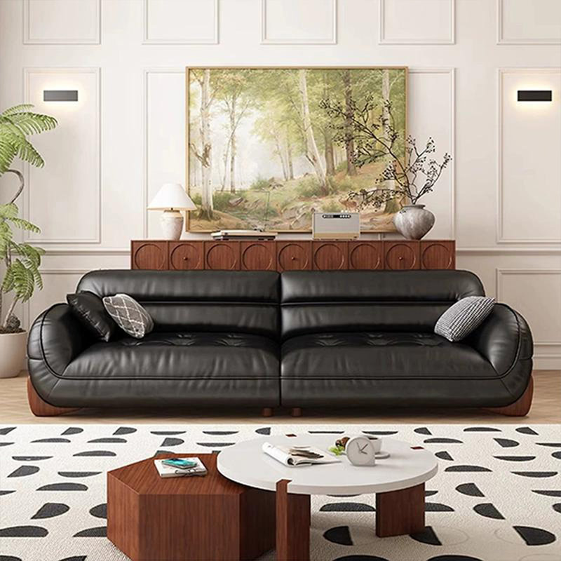 Canapé modulaire noir en cuir véritable, H 34,25 po x l 110,24 po x P 41,34 po, 4