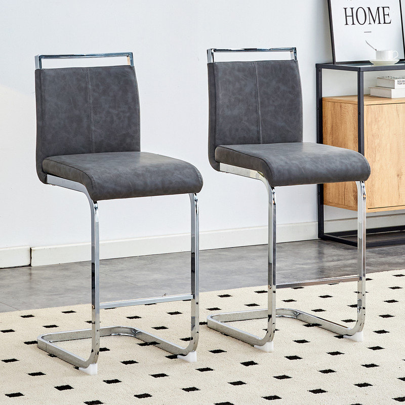 Tabouret de comptoir 25 po (ensemble de 2), Gris rustique, Tabouret de comptoir (siège d'une hauteur de 25 p, Chrome chrome