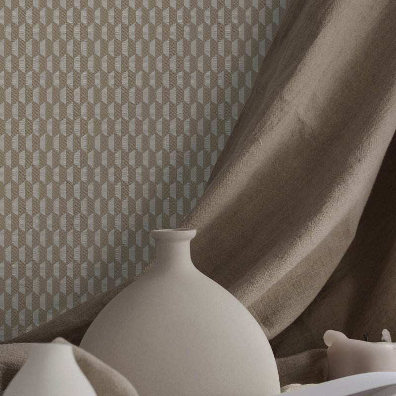 Papier peint texturé hexagonal élégant Honeycomb Grid, Brun