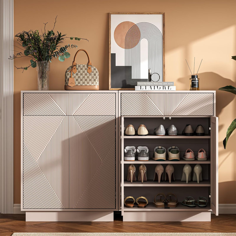 12 Pair Solid Wood Shoe Storage Cabinet, Cashmere