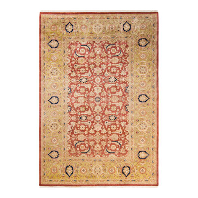 Tapis unique noué à la main orange / bleu / rouille / ivoire Keller de 6 pi 1 po x 9 pi 1 po Keller