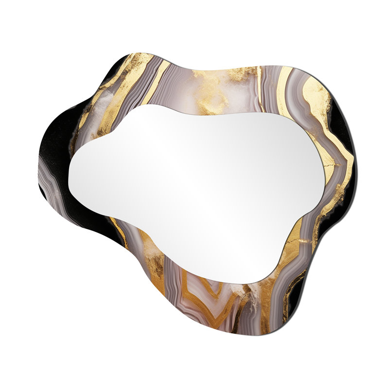 Opulent Glam Agate Black Gold II - miroir mural décoratif nuage de marbre, 25 po x 28 po
