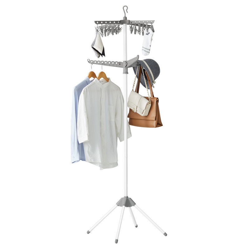 2-Tier Clothes Drying Rack, 72-Inch Folding Laundry Drying Rack With 3 Rotatable Arms For Hangers, 24 Clips, Stainless Steel, For 27 Pieces Of Clothes