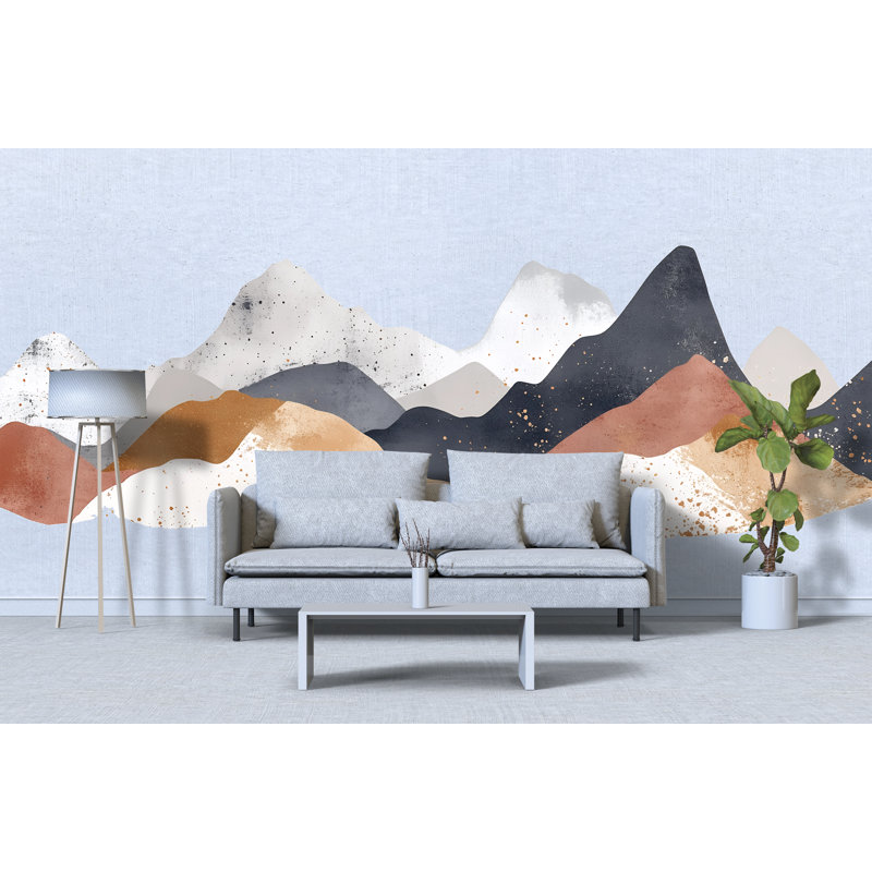 Abstrait montagne, art mural paysage neutre, grande décalcomanie murale amovible moderne pour le salon 097Mv