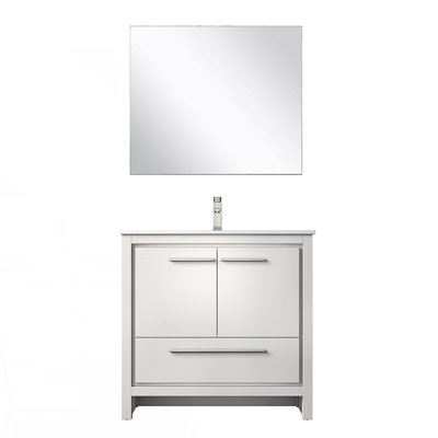 36 In. W X 20 In. D Bath Vanity With White Quartz Top, Brushed Nickel Faucet And 28 In. Mirror