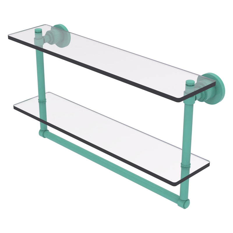 Tablette en verre à deux niveaux avec porte-serviettes intégré Willowmae, H 12 po x l 22 po x P 5 po, Vert écume de mer