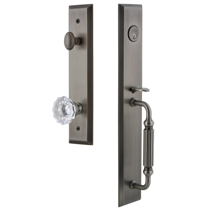 Fifth Avenue Complete Inactive  Dummy Handleset with Fontainebleau Knob and Rosette, Antique Pewter