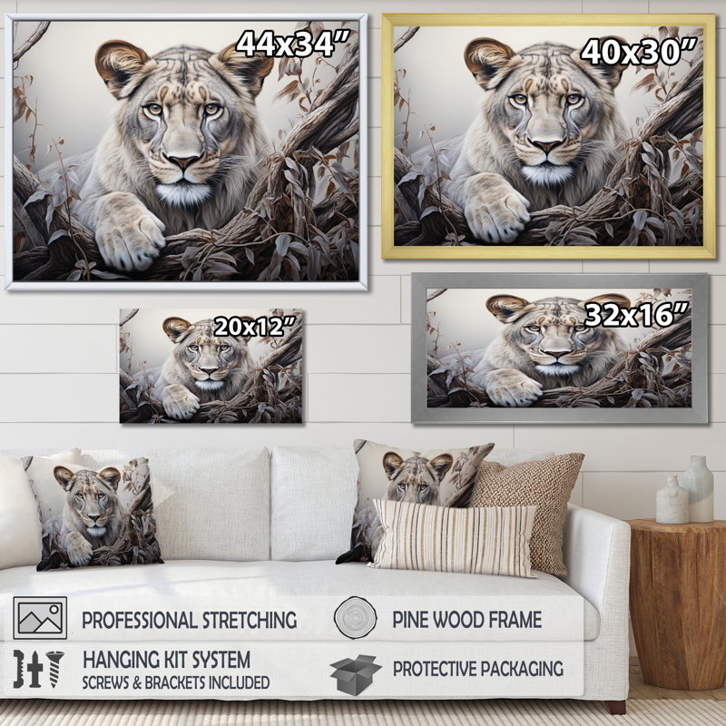 «Afrique Lioness Power II», reproduction sur toile, Cadre flottant doré, H 16 po x l 32 po x P 1 po