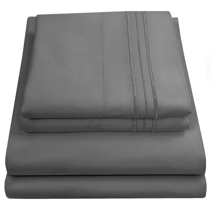 Luxurious Classic Soft Solid 1800 Series Microfiber Sheet Set, Various Colors and Sizes, Gray, California King