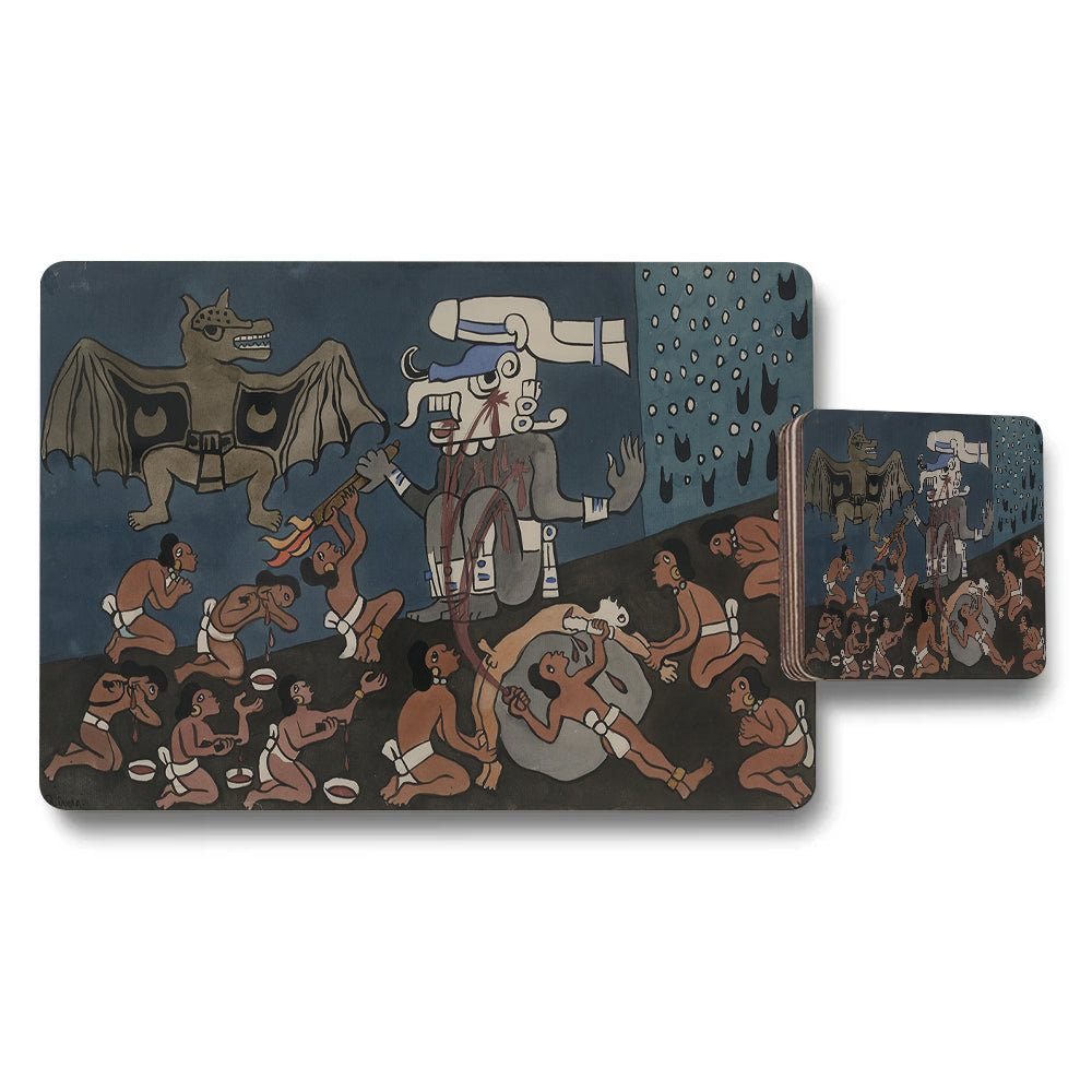 Fantasy Placemats And Coasters Set With Dramatic Bat Creature Scene