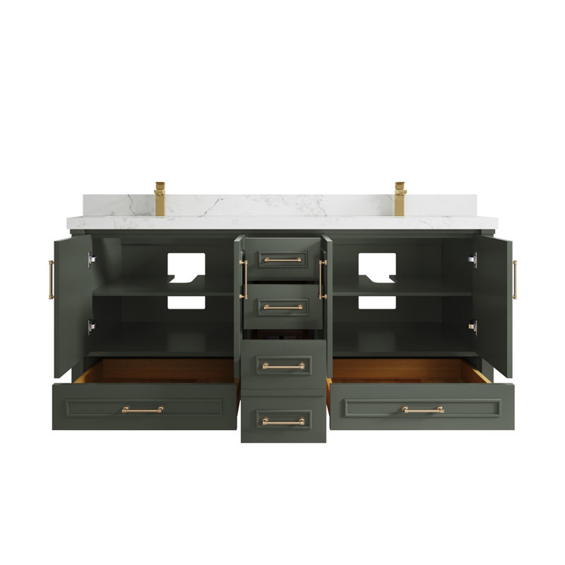 Aberdeen 72'' Double Bathroom Vanity with Quartz Top, Calacatta Nuvo
