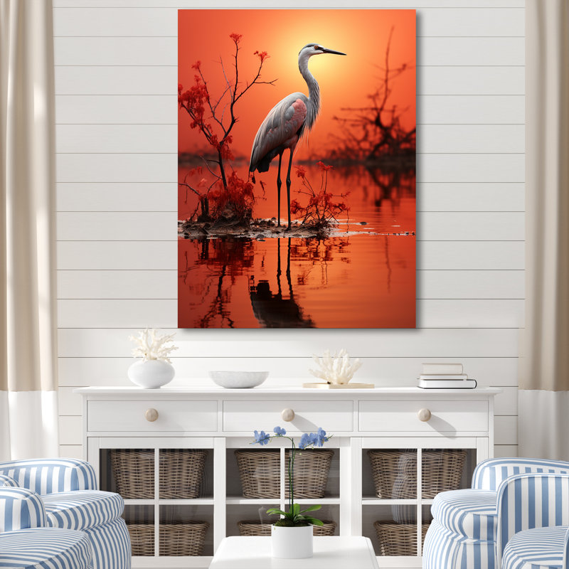 Flamant blanc élégant sur toile, Toile tendue, H 44 po x l 34 po x P 1,5 po