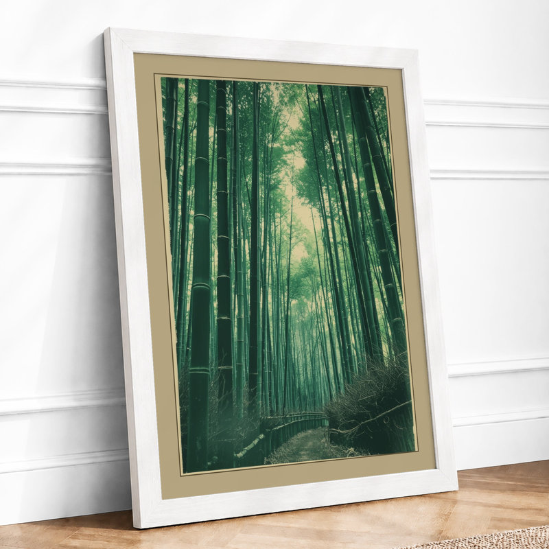 Path Through Bamboo Forest Japandi - Framed Print, A2 - 59.4 x 42.0 cm, White