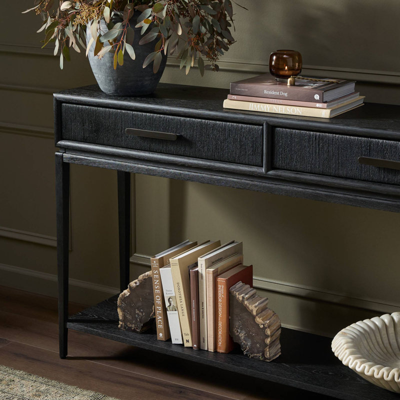 Rosenell Console Table-Natural Oak Veneer, Black Oak Veneer