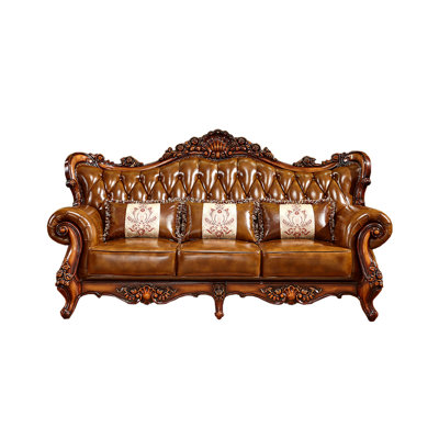 90.5'' Genuine Leather Rolled Arm Sofa -  FURNITURE LEISURE, INC., HJFYTCF3UE2