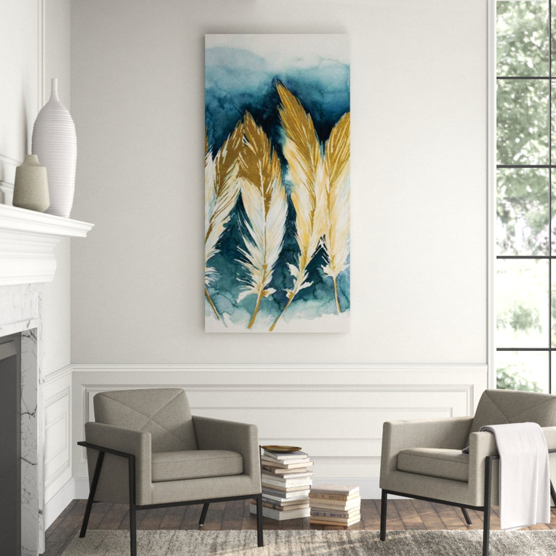 Gold Feather Print by Sara Brown, Gild Gold, 62" H x 30" W x 1.5" D