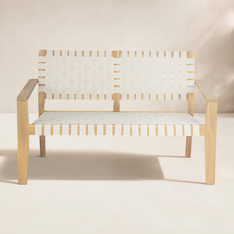 Melvin Acacia Wood Patio Loveseat, White/Light Teak