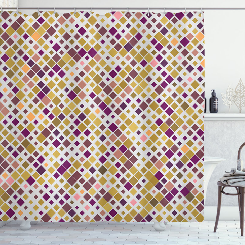  Rideau de douche mauve rétro Artsy + crochets, H 69 po x l 70 po, Souci noix de coco