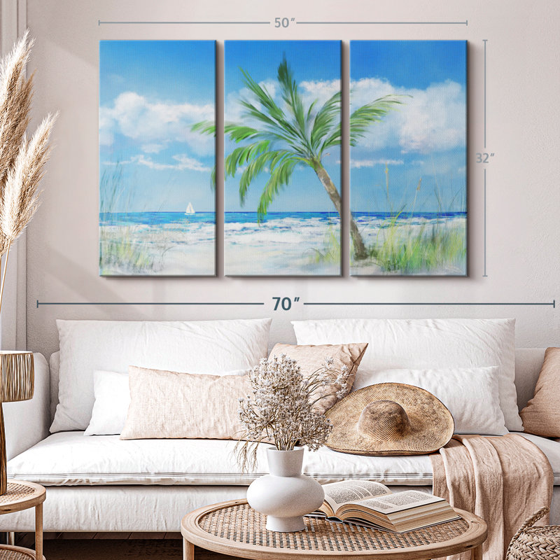 «Palm Tree Paradise», 3 pièces sur toile, H 32 po x l 50 po x P 1,25 po