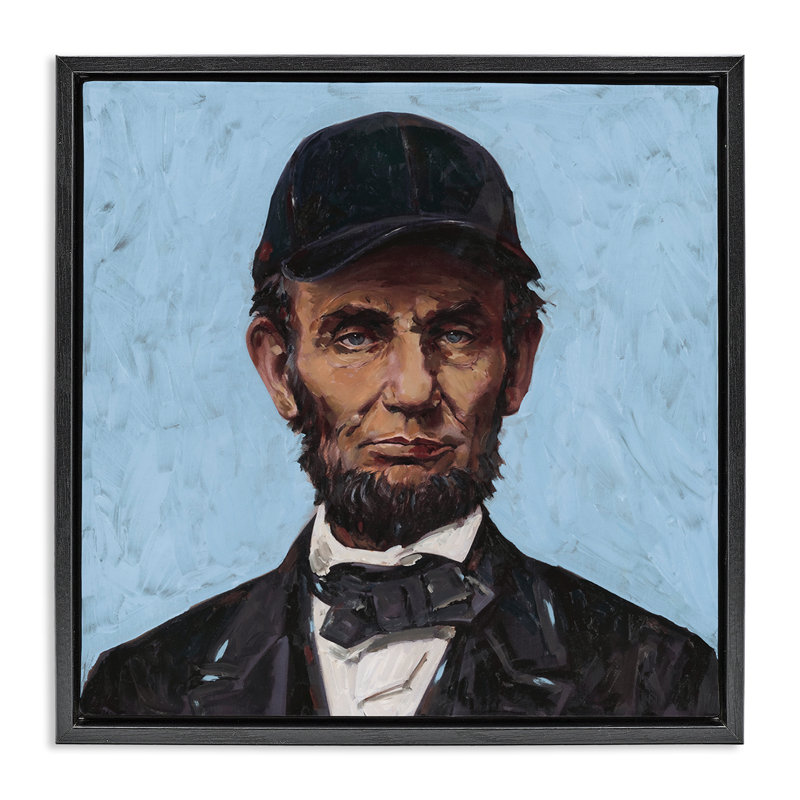 Honest Abe avec cadre flottant avec casquette de baseball, design Studio Bautista, Cadre flottant noir de jais