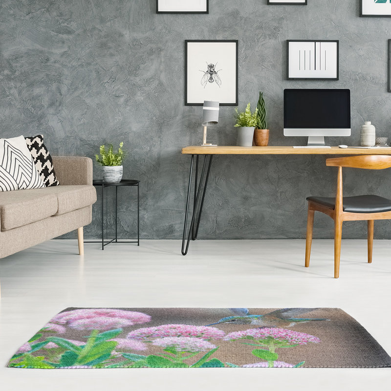 Tapis brun/rose/rose en chenille hummingbird, Rectangle 3 pi x 5 pi