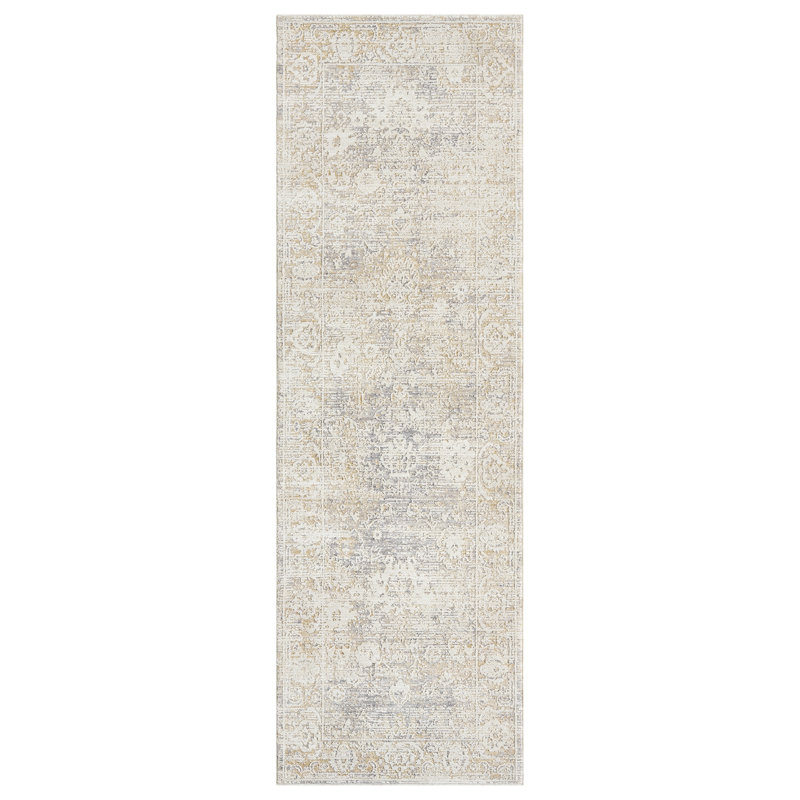 Tapis d'intérieur floral délavé Kwamane, Tapis de couloir 2 pi 7 po x 7 pi 10 po