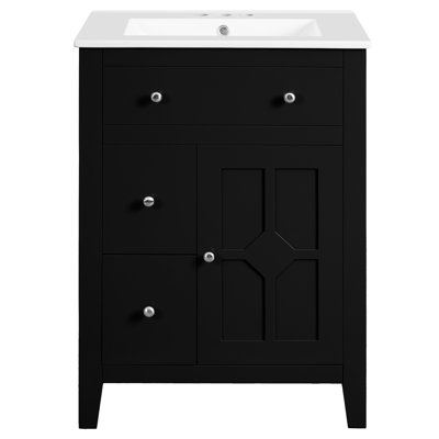 Meuble-lavabo moderne 24 po, lavabo en céramique, rustique, porte, rangement pour produits capillaires 24 po avec lavabo, motif en croix