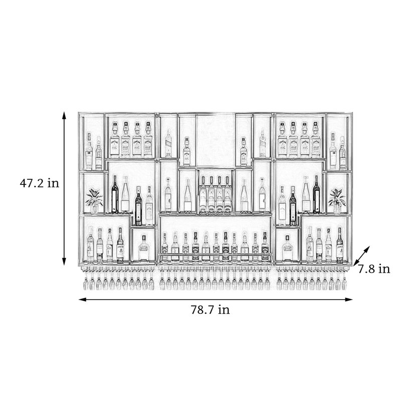 Support à vin mural en métal, Doré, H 47,2 po x l 78,7 po x P 7,8 po