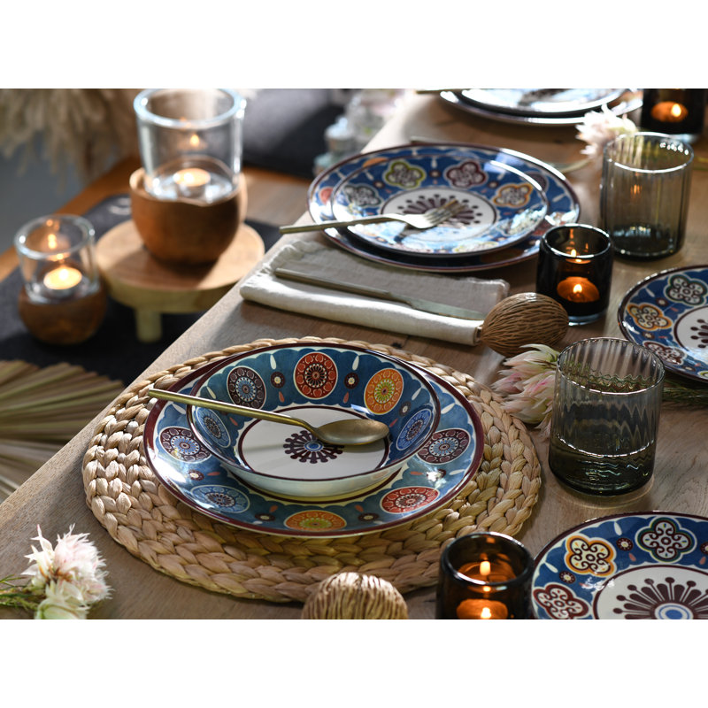 Sumaya Piece Dinnerware Set - Service for 4, Cream/Blue