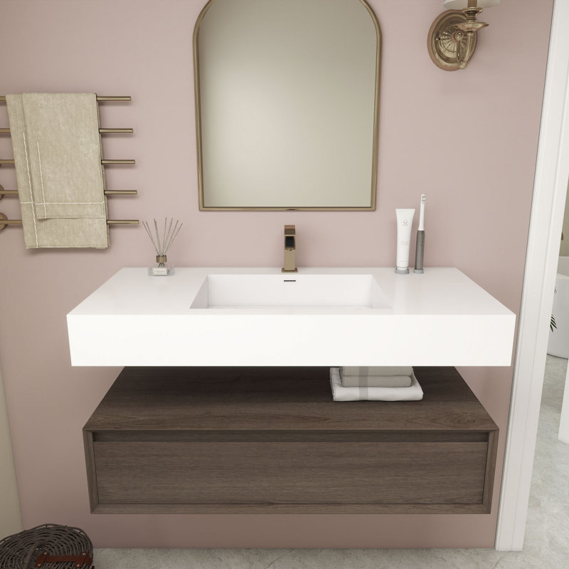 Ensemble de meuble-lavabo simple mural 42 po Alysa, Chêne rouge