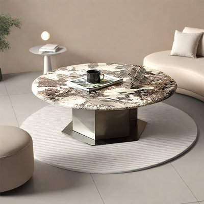 Table basse ronde en marbre clair