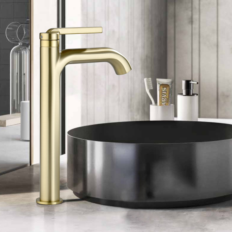 12.38"H Solid Brass Single Handle Bathroom Sink Faucet, Brushed Gold