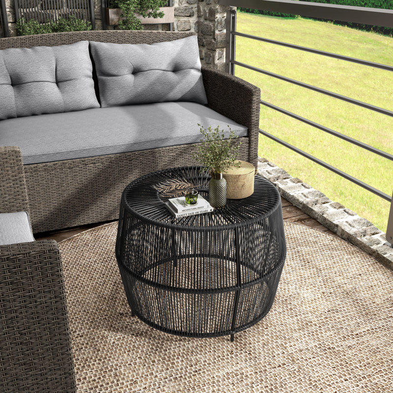 Egenoise Round Metal Outdoor Coffee Table , 21.65'' in. W 21.65'' in. D, Black