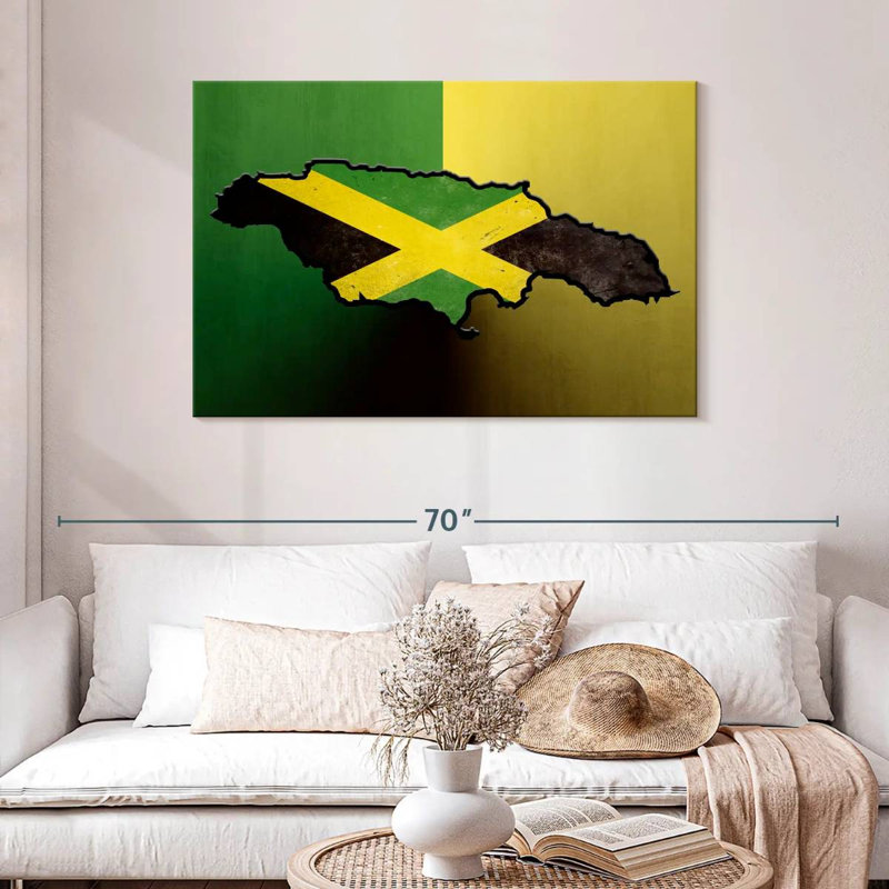 Drapeau de la Jamaïque sur toile, H 30 po x l 45 po x P 1,25 po