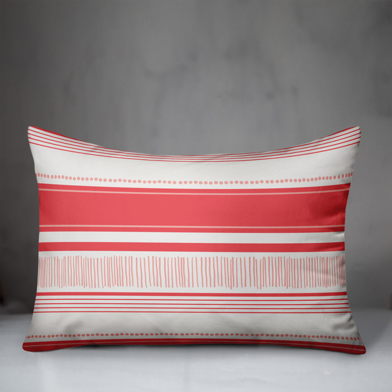 Coussin lombaire d’intérieur/d’extérieur à rayures abstraites abstraites , Polyester / Bourre en polyester, Blanc / rouge