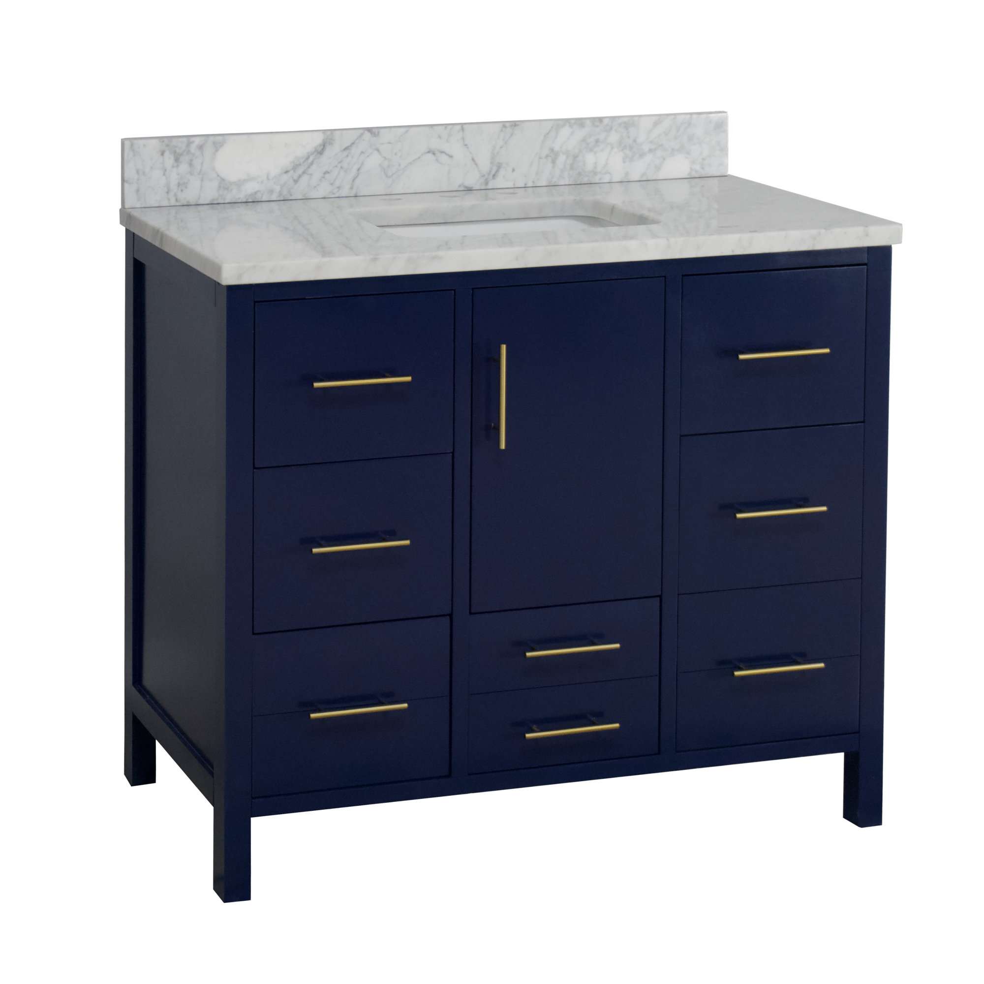 Kiara 42'' Single Bathroom Vanity, Royal Blue, Carrara Marble