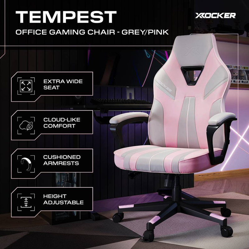 Tempest Ergonomic PC Office Gaming Chair, Grey/Pink