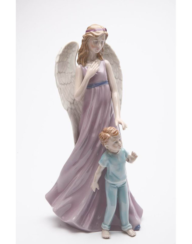 Figurine ange gardien avec petit garçon