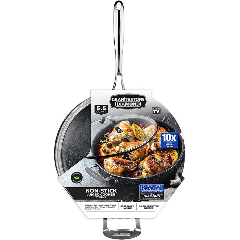 Granitestone 5.5 Quart Black Nonstick Aluminum Jumbo Cooker with Glass Lid