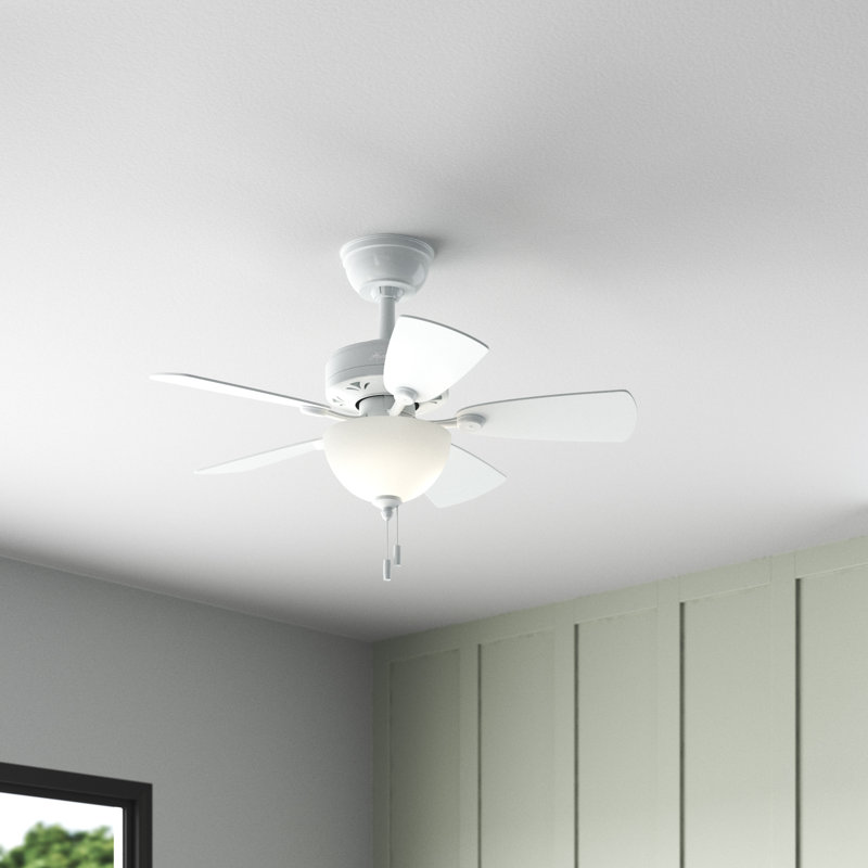 34" Watson 5 - Blade Standard Ceiling Fan with Pull Chain and Light Kit Included, Snow White