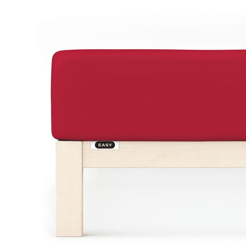 100% Cotton Jersey Knit Fitted Sheet, Red Deep, L 140 x 200cm - 160 x 200cm